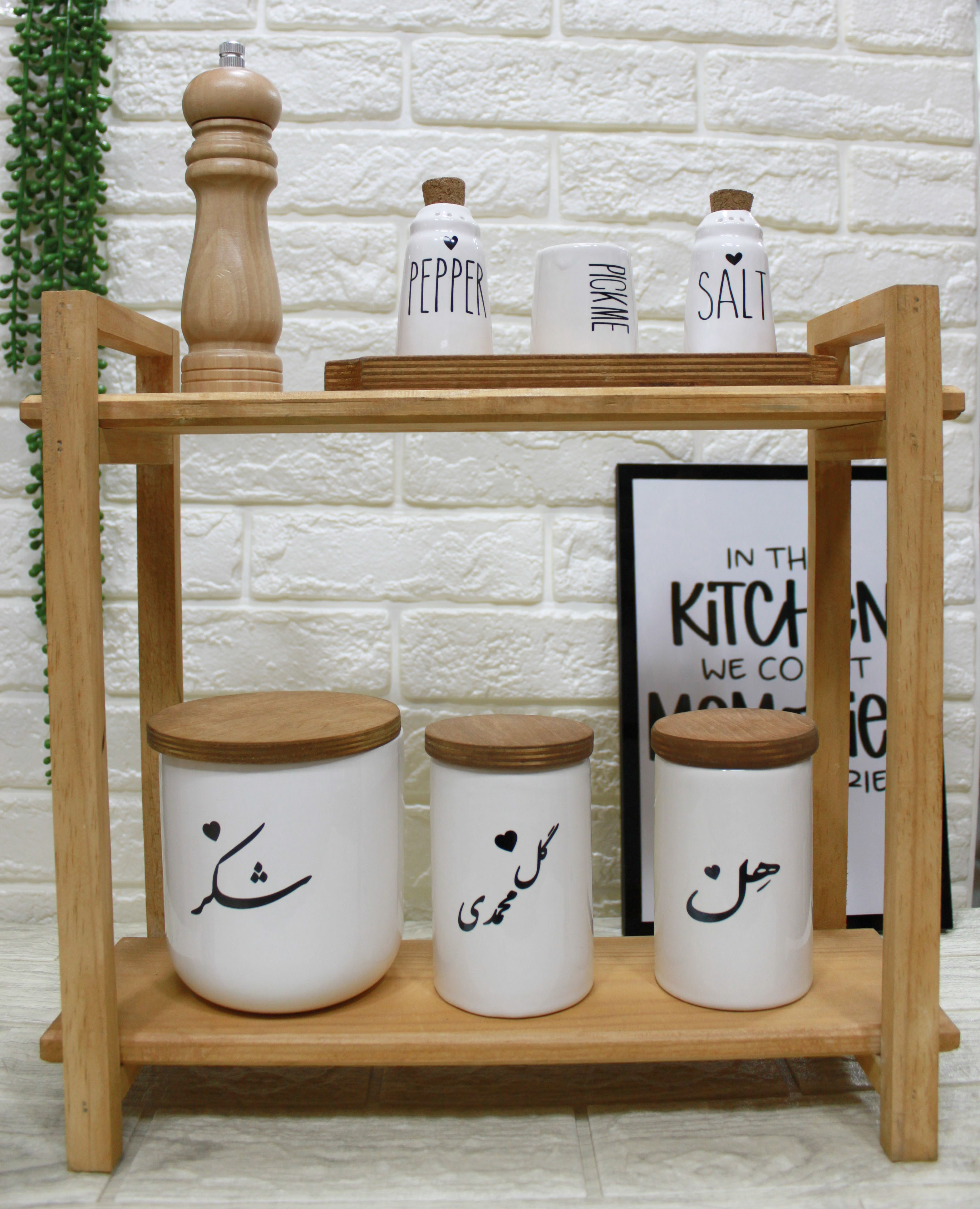استند دوطبقه چوبی